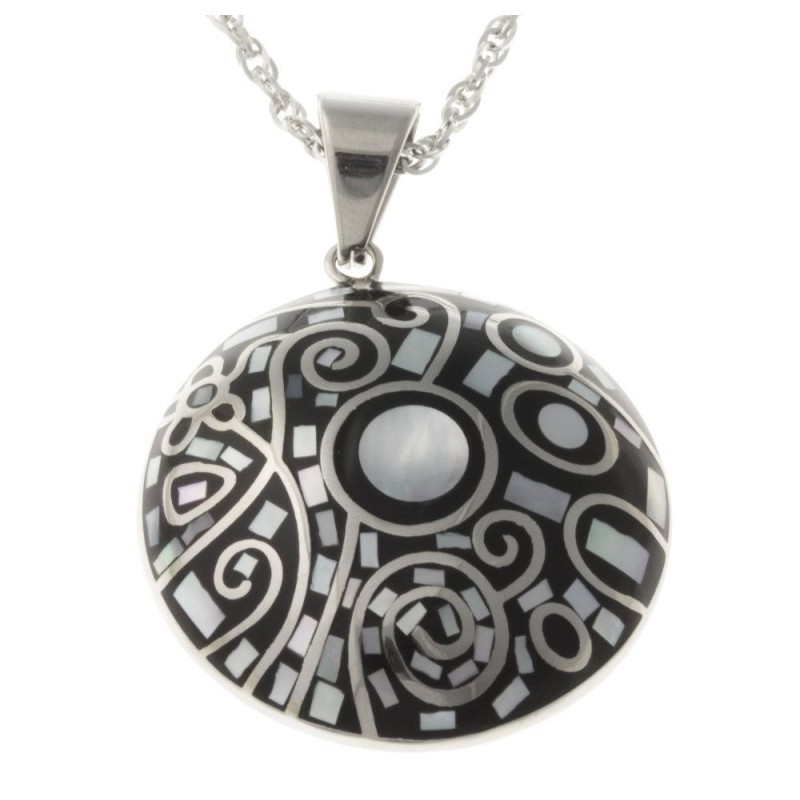 Collier acier, nacre et émail noir pour femme, Rumba Collier acier, nacre et émail noir pour femme, Rumba
