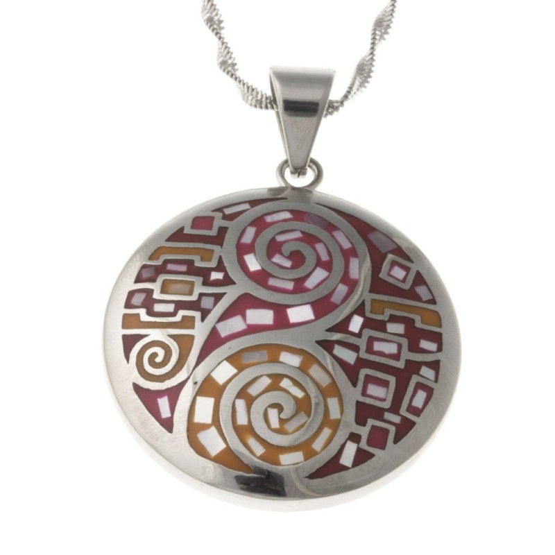 Collier acier, nacre et émail orange pour femme, Sunshine Collier acier, nacre et émail orange pour femme, Sunshine
