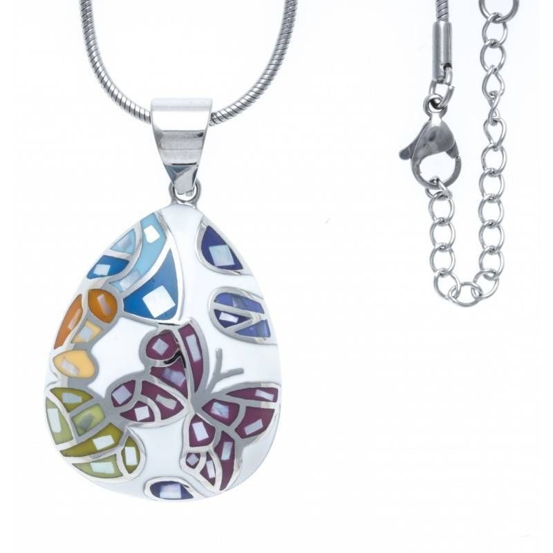 Collier acier et émail coloré, Papillons Collier acier et émail coloré, Papillons