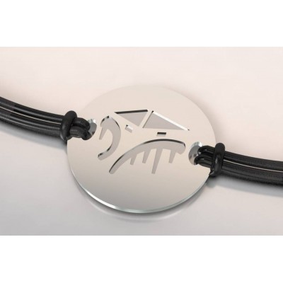Bracelet créateur CabaneTchanque, acier / argent sur cordon réglable