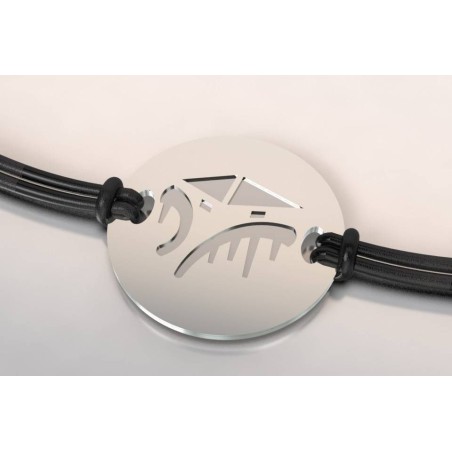 Bracelet créateur CabaneTchanque, acier / argent sur cordon réglable Bracelet créateur CabaneTchanque, acier / argent sur cordon réglable