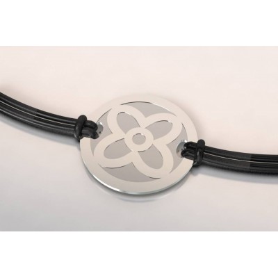 Bracelet jeton en acier et argent pour femme - Fleur - Lyn&Or Bijoux
