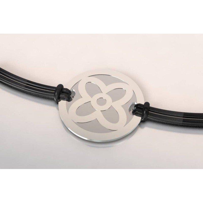 Bracelet jeton en acier et argent pour femme - Fleur - Lyn&Or Bijoux