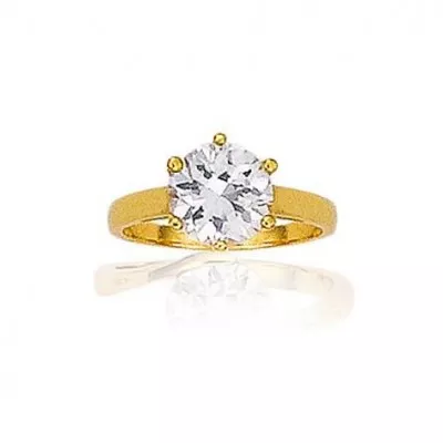 Bague solitaire pour femme en plaqué or et zircon 8mm - Douce Lumière - Lyn&Or Bijoux