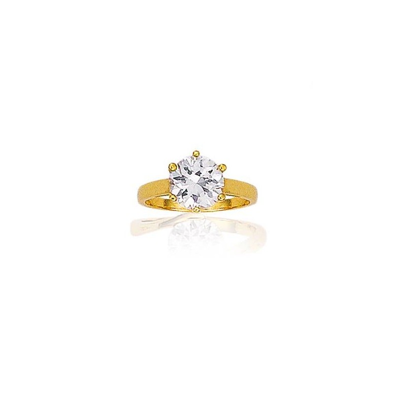 Bague solitaire pour femme en plaqué or et zircon 8mm - Douce Lumière - Lyn&Or Bijoux