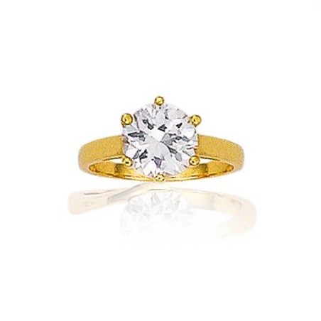 Bague solitaire pour femme en plaqué or et zircon 8mm - Douce Lumière - Lyn&Or Bijoux