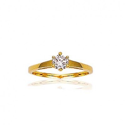 Bague femme, zircon solitaire 4 mm & plaqué or - Douceur d'amour - Lyn&Or Bijoux