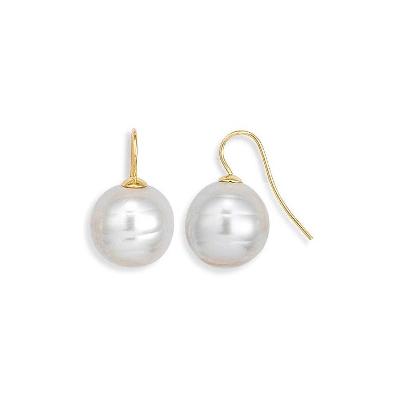 Boucles d'oreilles crochet, Perle blanche de Majorque 12 mm - Lyn&Or Bijoux