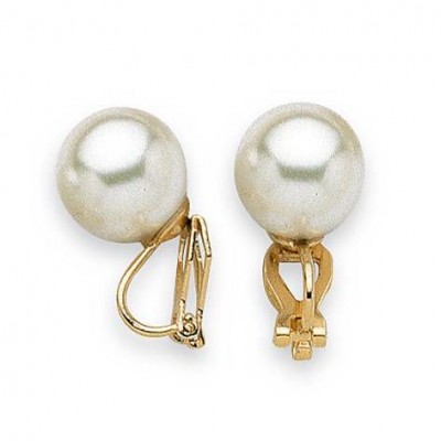 Boucles d'oreille clip femme, perle blanche de 12 mm - Santana - Lyn&Or Bijoux