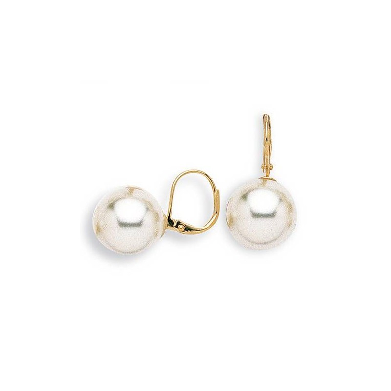 Boucles d'oreille dormeuses femme, Perle blanche 14 mm - Julia - Lyn&Or Bijoux