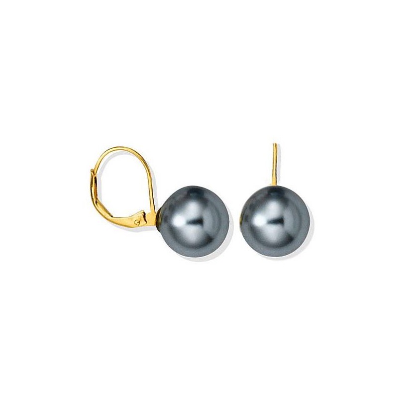 Boucles d'oreille femme, Dormeuses & perles grises 12 mm - Abysse - Lyn&Or Bijoux