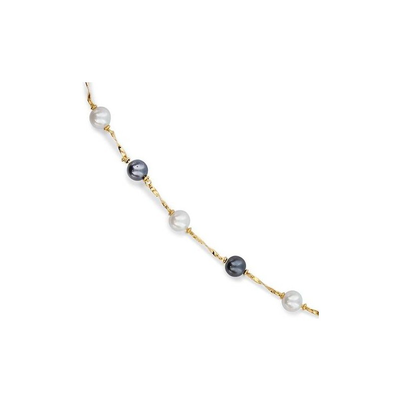 Bracelet doré, perles blanches et grises pour femme - Pandore - Lyn&Or Bijoux