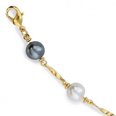 Bracelet de perles noires et blanches pour femme - Lyn&Or Bijoux
