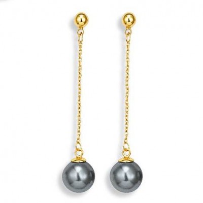 Boucles d'oreille perle grise et plaqué or pour femme - Eywa - Lyn&Or Bijoux