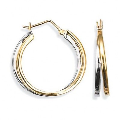 Créoles deux tons en acier inoxydable bicolore - Calyvorra - Bijoux femme