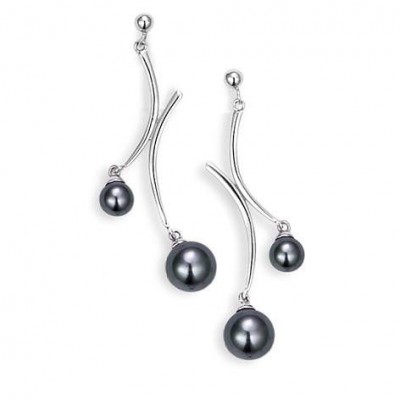 Boucles d'oreille perles grises pendantes pour femme - Gourmandise - Lyn&Or Bijoux