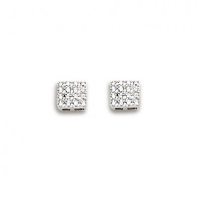 Boucles d'oreille or blanc, diamant carré pour femme - Cassiopée - Lyn&Or Bijoux
