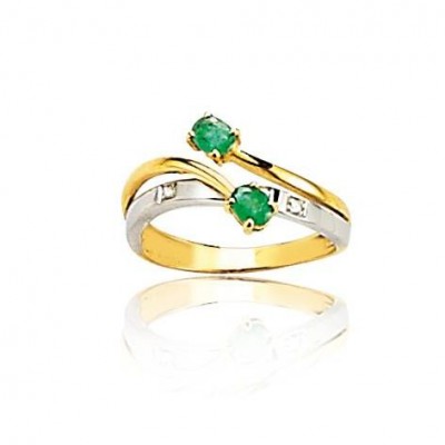 Bague femme, émeraude & diamants en or 2 tons - Danse - Lyn&Or Bijoux