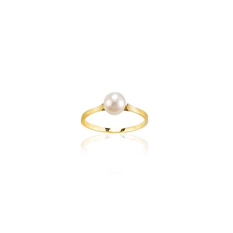 Bague perle d'eau douce blanche en or jaune 18 carats, Soft Pearl Bague perle d'eau douce blanche en or jaune 18 carats, Soft Pearl