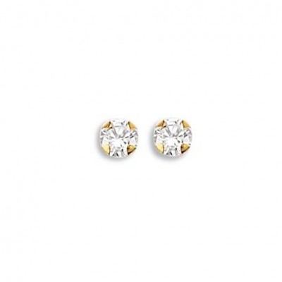 boucles d'oreilles femme, clous en or jaune & zircon 5 mm - Lyn&Or Bijoux