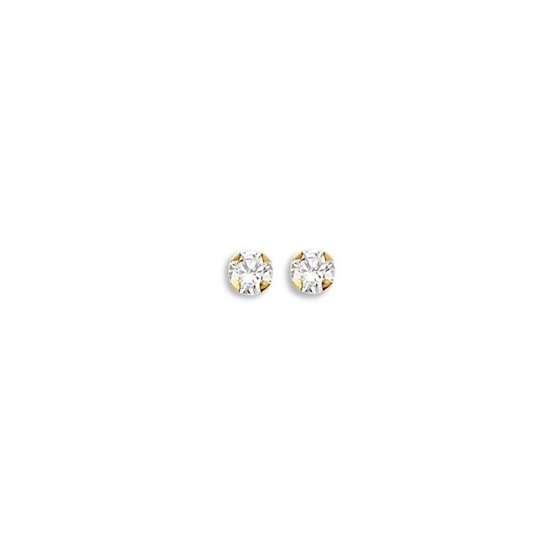 boucles d'oreilles femme, clous en or jaune & zircon 5 mm - Lyn&Or Bijoux