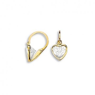 boucles d'oreilles dormeuses femme, coeur en or & zircon, Valentine - Lyn&Or Bijoux