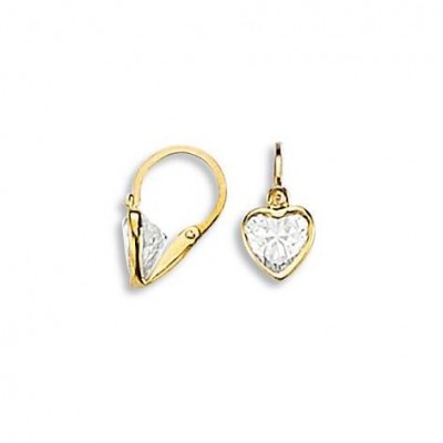 Boucles d'oreille dormeuses femme, coeur en or & zircon, Valentine - Lyn&Or Bijoux