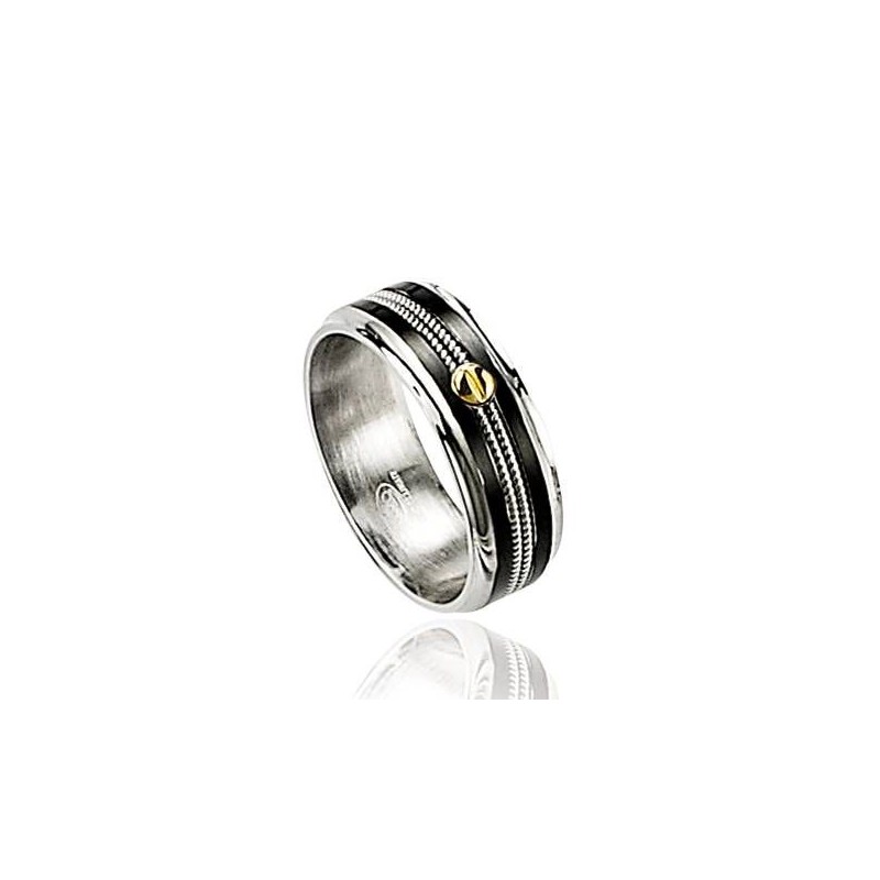 Bague pour homme, anneau en acier bicolore et or - Style - Lyn&Or Bijoux