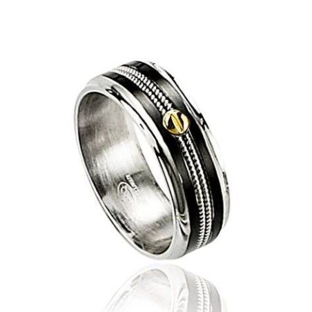 Bague pour homme, anneau en acier bicolore et or - Style - Lyn&Or Bijoux