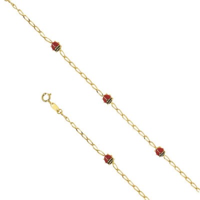 Bracelet enfant en or, coccinelle rouge, Fais un voeu - Lyn&Or Bijoux