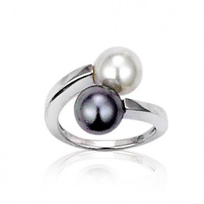 Bague femme en argent & perles grise et blanche - Femina - Lyn&Or Bijoux