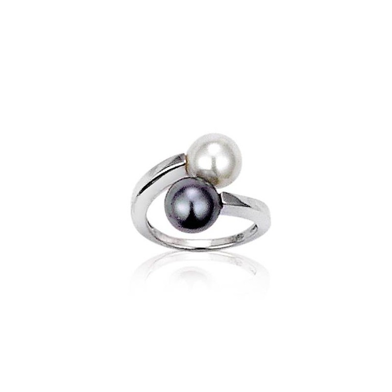 Bague femme en argent & perles grise et blanche - Femina - Lyn&Or Bijoux