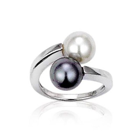 Bague femme en argent & perles grise et blanche - Femina - Lyn&Or Bijoux