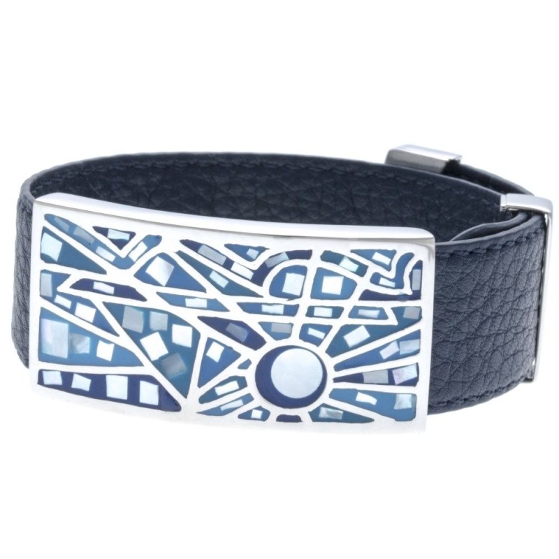 Bracelet Gamy's cuir bleu nuit 2 cm, acier et émail Coloré, Ciao Bracelet Gamy's cuir bleu nuit 2 cm, acier et émail Coloré, Ciao