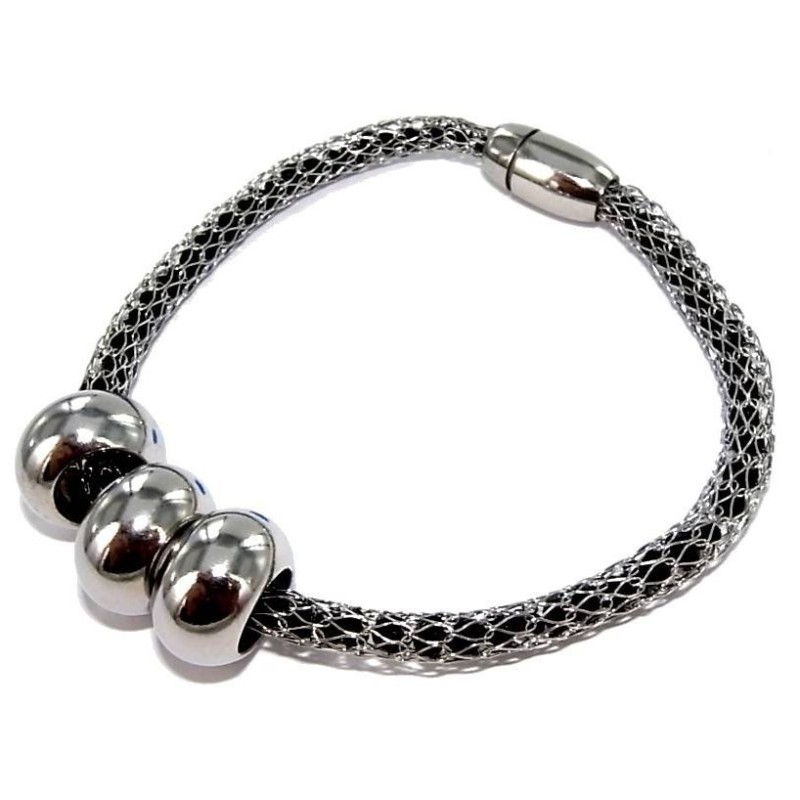 Bracelet aimanté acier inoxydable et cristal noir, Kaya Bracelet aimanté acier inoxydable et cristal noir, Kaya