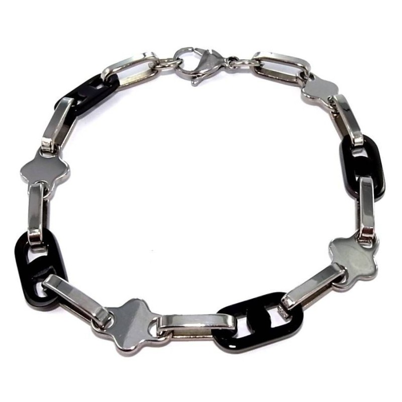 Bracelet acier gris et noir pour femme - Stina - Lyn&Or Bijoux