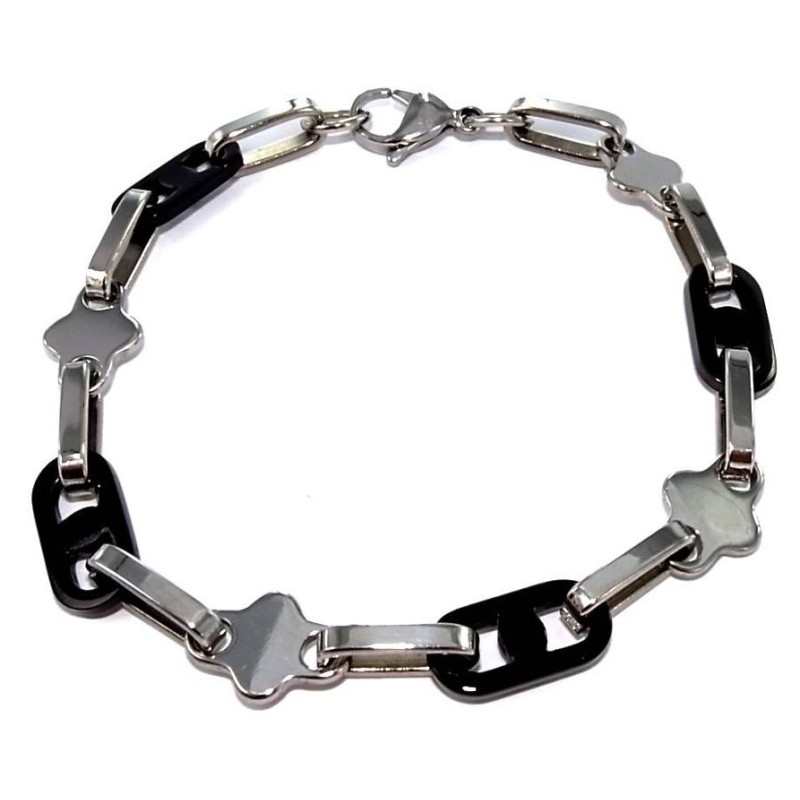 Bracelet acier inoxydable gris et noir pour homme, Stin Bracelet acier inoxydable gris et noir pour homme, Stin