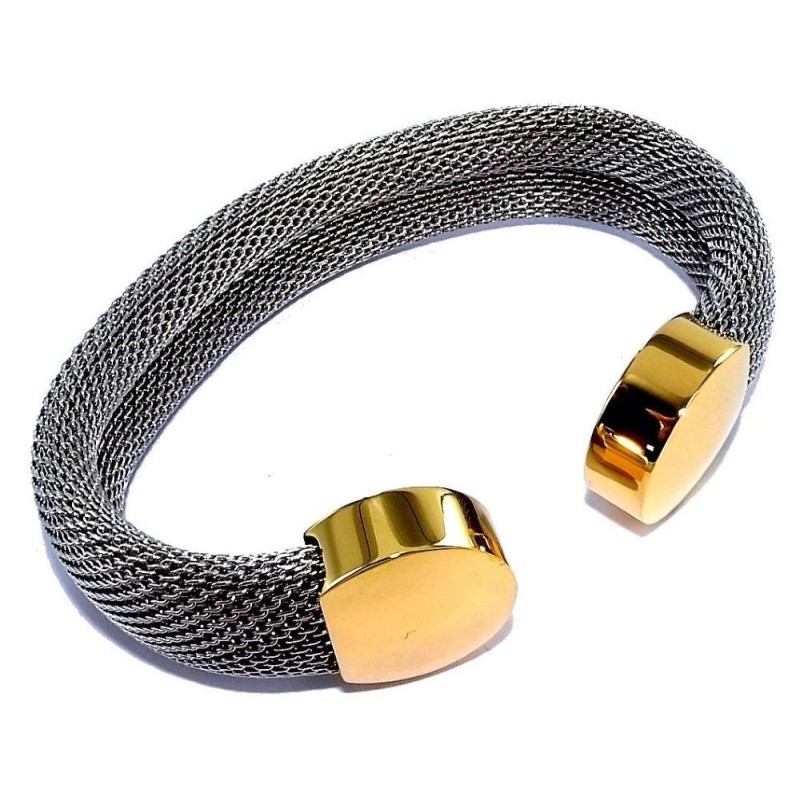 Bracelet ouvert acier gris et doré pour femme, Riva Bracelet ouvert acier gris et doré pour femme, Riva