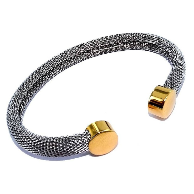 Bracelet ouvert acier gris et doré pour femme, Rivia Bracelet ouvert acier gris et doré pour femme, Rivia
