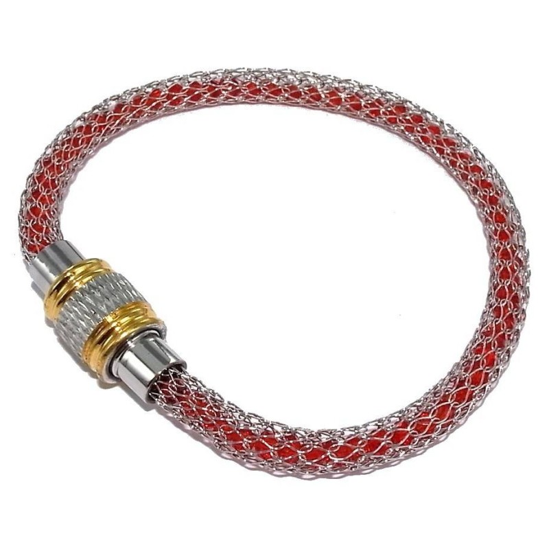 Bracelet aimanté acier inoxydable bicolore et cristal rouge, Kaya Bracelet aimanté acier inoxydable bicolore et cristal rouge, Kaya