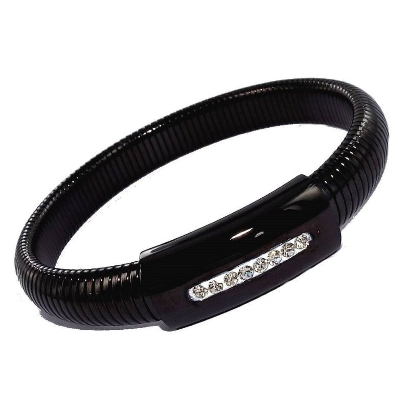 Bracelet acier inoxydable noir et cristal, Ivaya Bracelet acier inoxydable noir et cristal, Ivaya