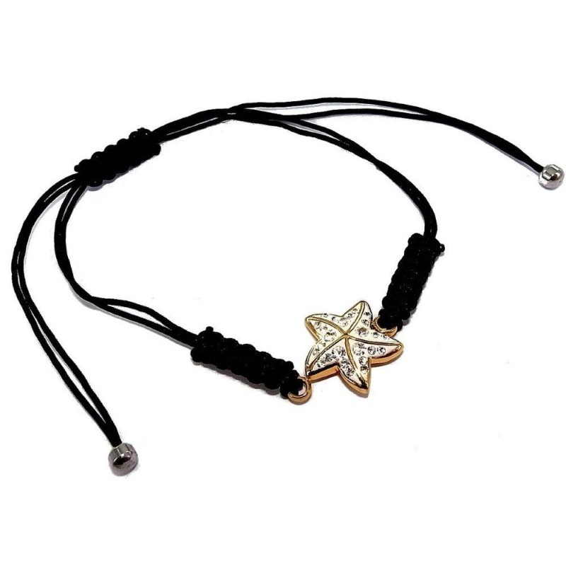 Bracelet Femme Cordon Reglable Etoile En Acier Dore Cristal
