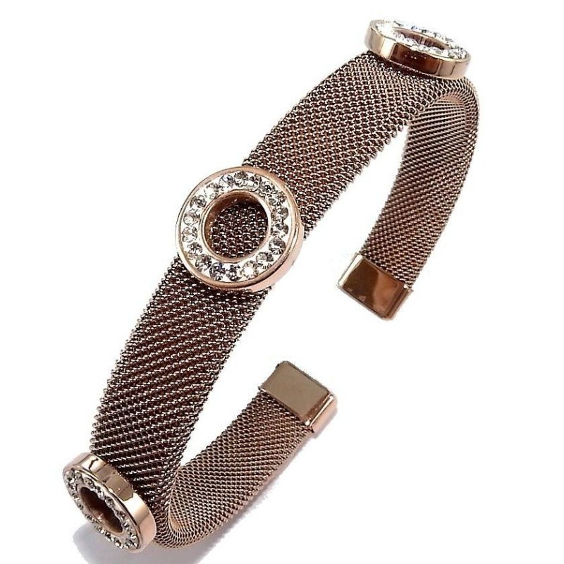 Bracelet jonc acier rose et strass pour femme, Bella Bracelet jonc acier rose et strass pour femme, Bella