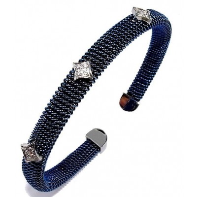 Bracelet jonc en acier bleu et Cristal pour femme - Bella - Lyn&Or Bijoux