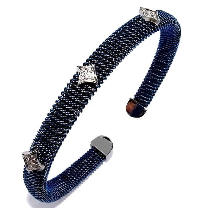 Bracelet jonc acier bleu et strass pour femme, Bella Bracelet jonc acier bleu et strass pour femme, Bella