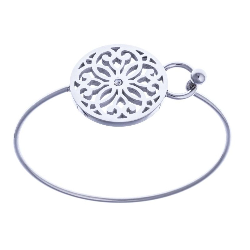 bracelet fin rigide en acier, avec décor fleur et cristal - Bijoux Femme bracelet fin rigide en acier, avec décor fleur et cristal - Bijoux Femme