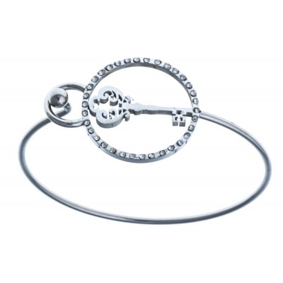 Bracelet jonc et médaillon clé en acier pour femme - Key - Lyn&Or Bijoux