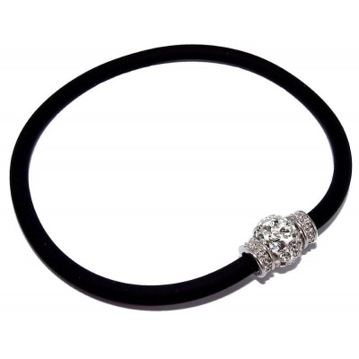 Bracelet silicone noir, cristal, argent pour femme - Brillo - Lyn&Or Bijoux