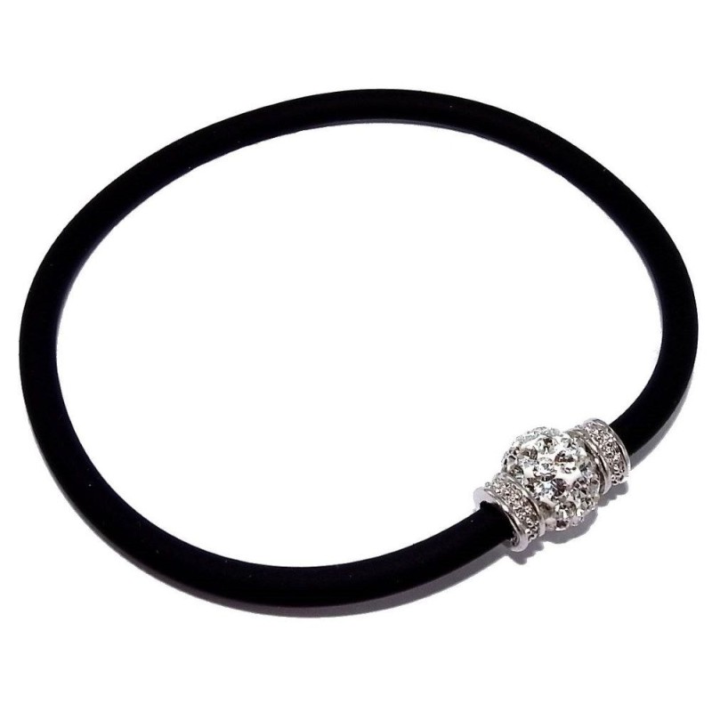 Bracelet silicone noir et en argent 925 rhodié pour femme, Brillo Bracelet silicone noir et en argent 925 rhodié pour femme, Brillo