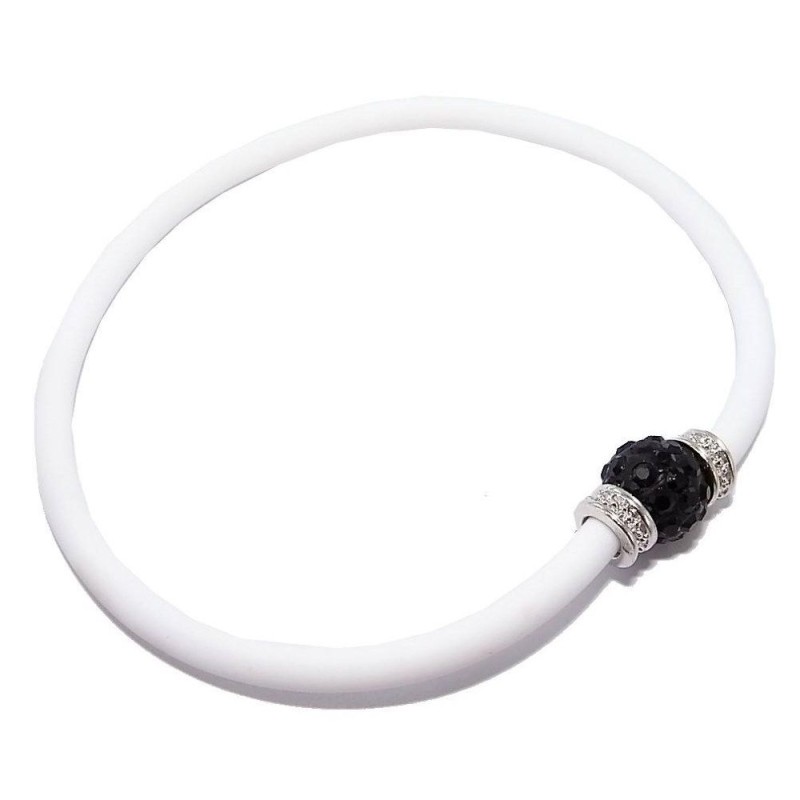 Bracelet silicone blanc, cristal noir et argent rhodié, Brillo Bracelet silicone blanc, cristal noir et argent rhodié, Brillo